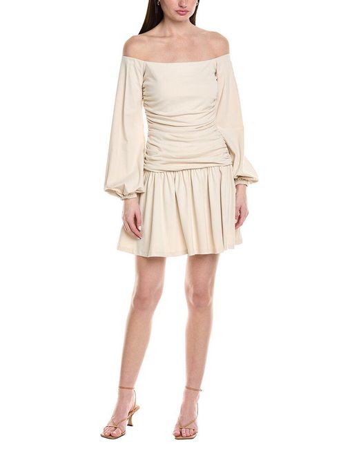 Susana Monaco Natural Off-Shoulder Poet Low-Waist Mini Dress