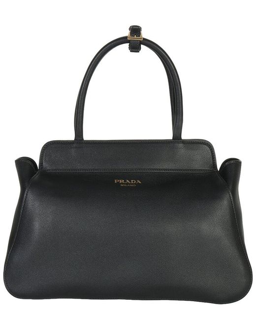 Prada Black Leather Soft Grain Medium Tote, Never Carried (Authentic Pre-Loved)