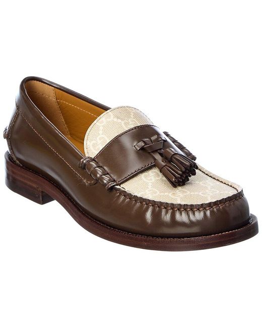 Gucci Tassel GG Supreme Canvas & Leather Loafer in Brown | Lyst UK