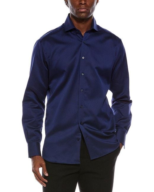 Eterna Blue Modern Fit Dobby Shirt for men