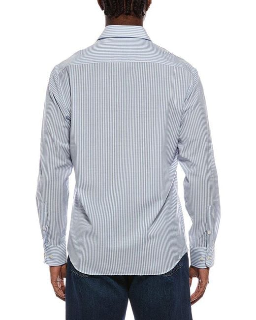 Eterna Blue Fine Wool Stripe Modern Fit Shirt for men