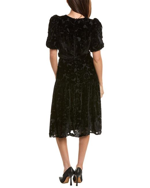 Hale Bob Black Velvet Burnout Silk-Blend Midi Dress