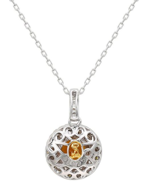 Suzy Levian Metallic Silver 0.02 Ct. Tw. Diamond & Gemstone Double Halo Pendant