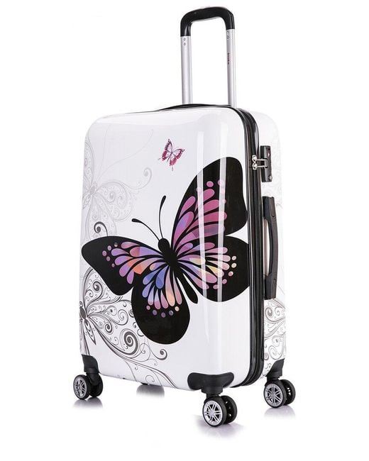 InUSA Butterfly Print Hardside Luggage 24in in White Lyst