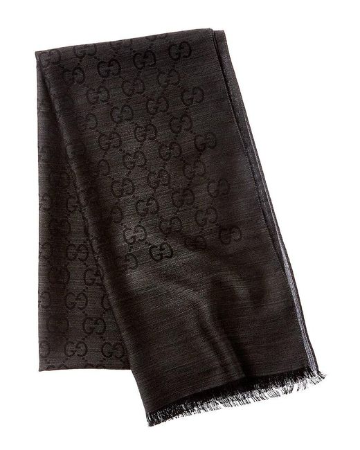 Gucci Logo Jacquard Wool Silk blend Scarf in Black Lyst