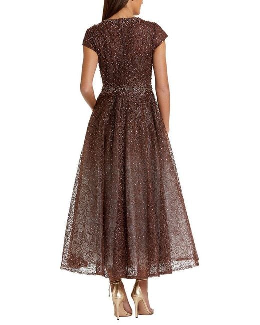 Mac Duggal Brown Embellished Cap Sleeve A-Line Dress