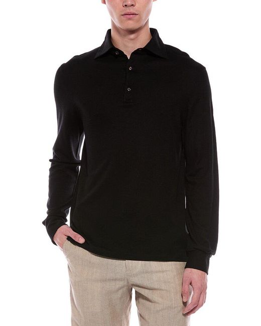 Isaia Black The Evening Wool Polo Shirt for men