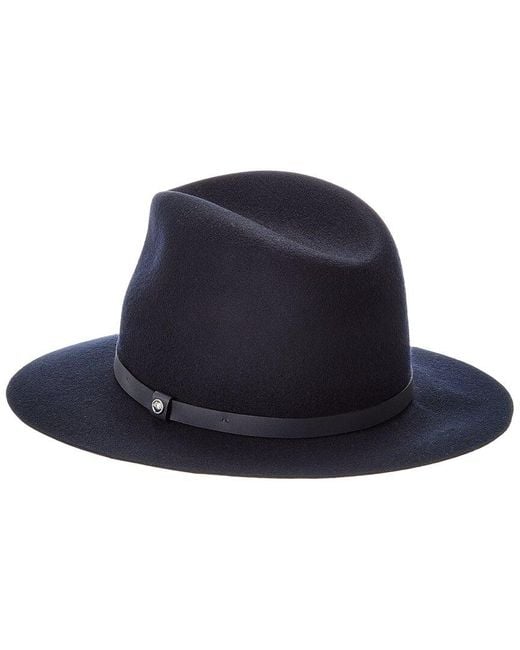 Rag & Bone Blue Floppy Brim Leather-Trim Wool Fedora