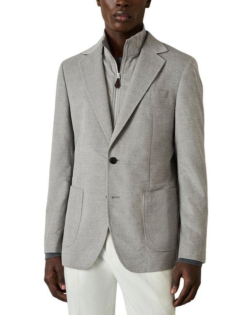 Reiss Gray Patch Notch Gilet Wool- Blend Blazer for men