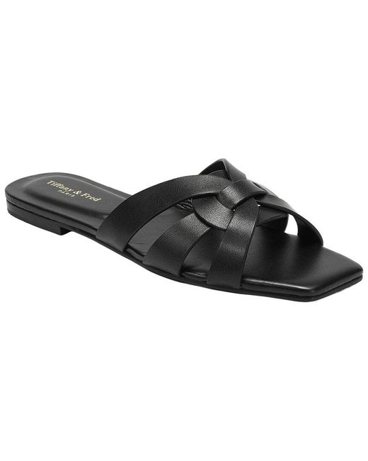 Tiffany & Fred Paris Black Leather Slide Sandal