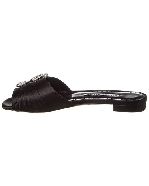 Manolo Blahnik Black Pralina Satin Flat