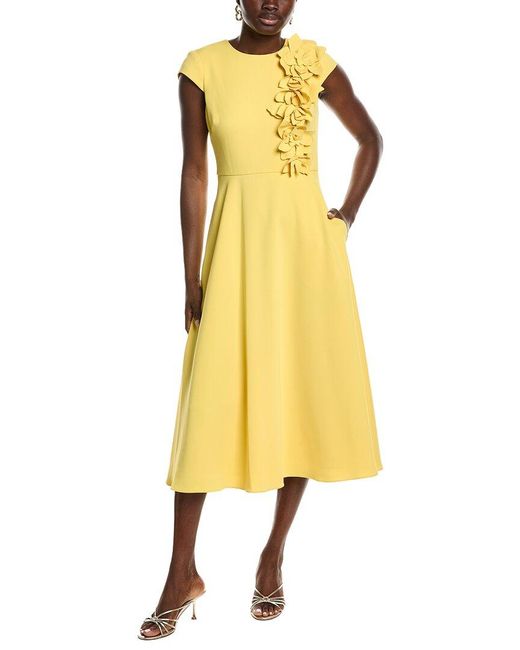 Badgley Mischka Yellow Corsage Full Skirt Midi Dress