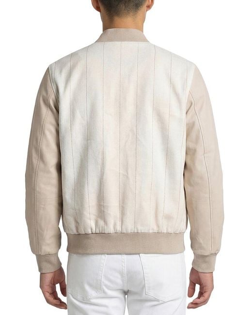 Eleventy White Leather-Trim Linen, Wool & Silk-Blend Bomber Jacket for men