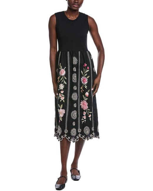 Johnny Was Mixed Media Linen Tank Dress in Black | Lyst Johnny Was Mixed Media Linen Tank Dress in Black | Lyst