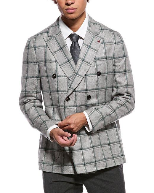 Isaia Gray Domenico Double-Breasted Wool, Silk & Linen-Blend Sport Jacket for men