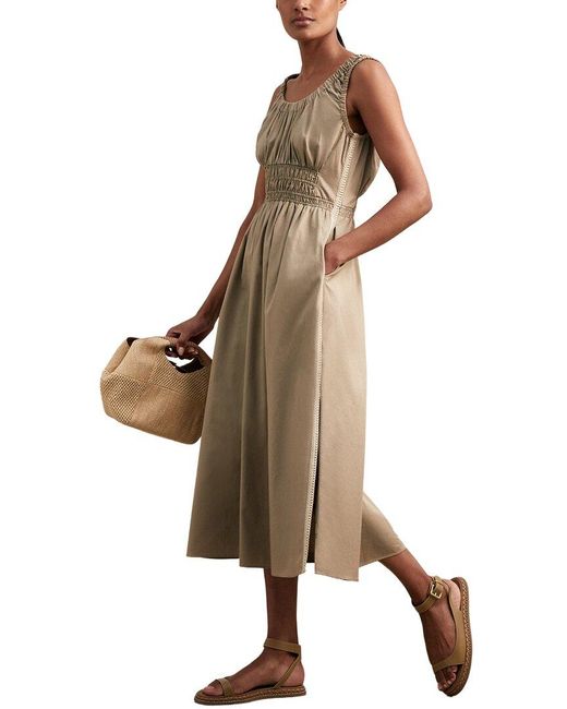 Reiss Natural Anouk Craft Ruched Woven Dress