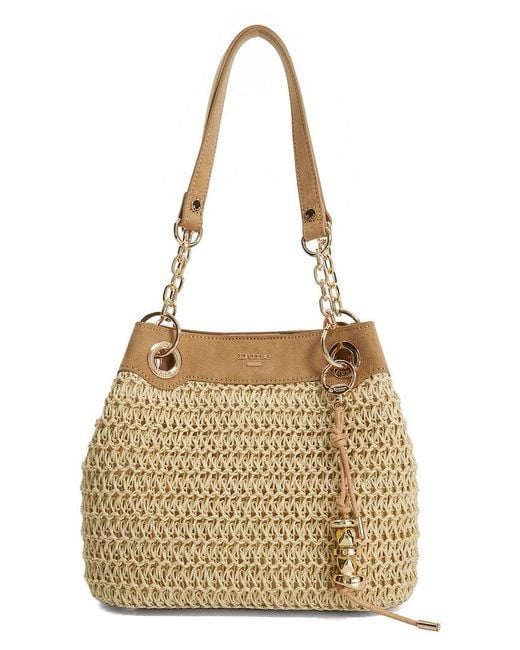 Dune Metallic Damara Raffia Triple Compartment Shoulder Bag