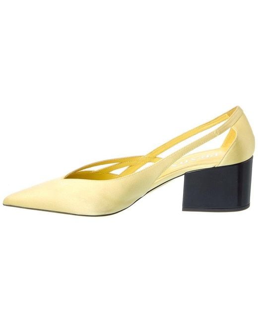 Prada Yellow Logo Satin Pointy-Toe Pump