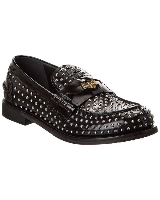 Miu Miu Black Logo Studded Leather Loafer
