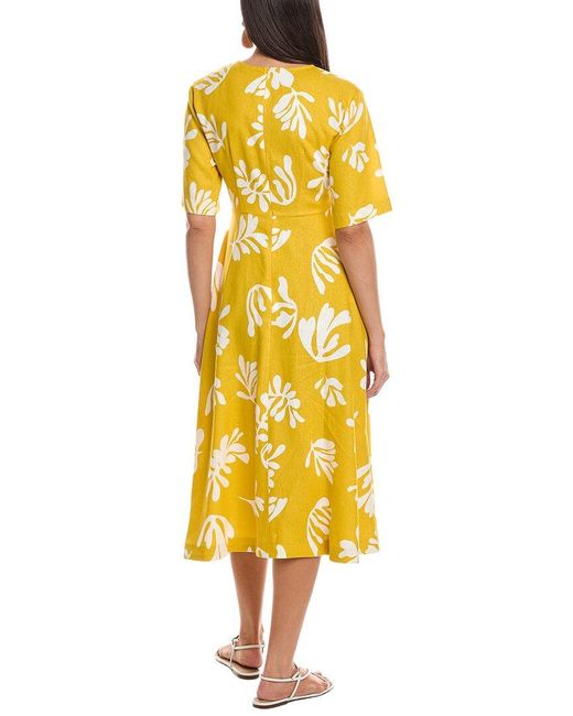Marella Yellow Molise Linen-Blend Midi Dress
