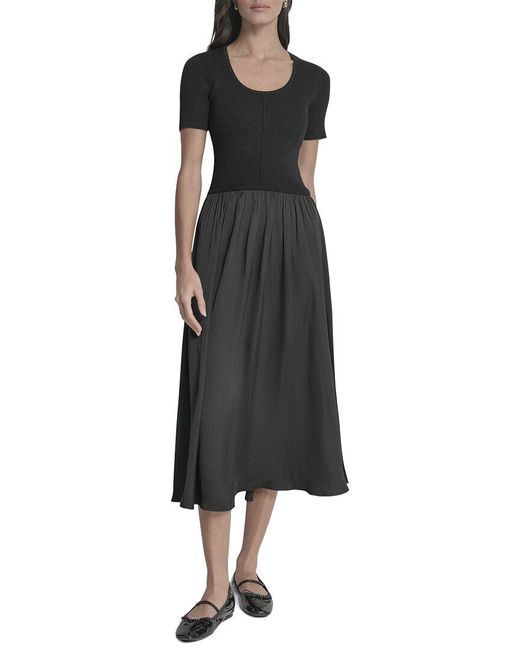 DKNY Black Mix Media Spun Sweaterdress