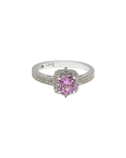 Suzy Levian Metallic Silver Diamond & Sapphire Ring