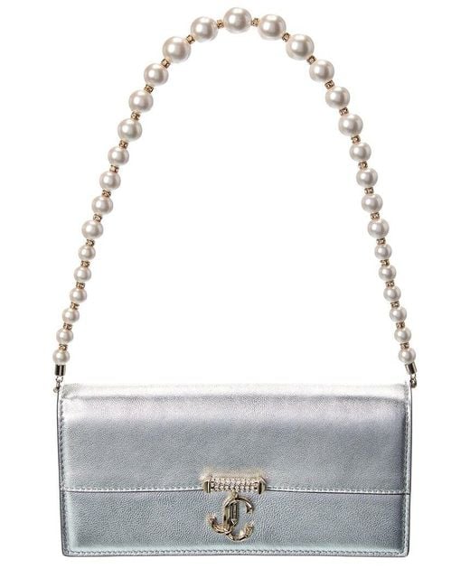 Jimmy Choo Gray Avenue Leather Wallet On Chain