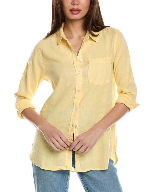 Three Dots Yellow Button-up Linen-blend Shirt