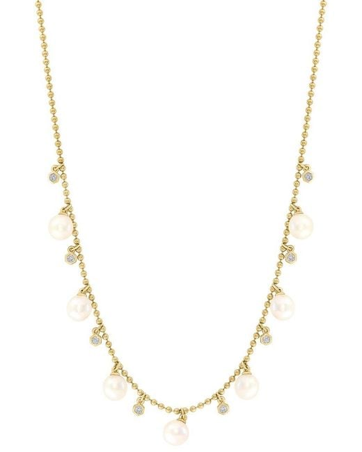 Effy Fine Jewelry Metallic 14K 0.06 Ct. Tw. Diamond & 5.5Mm Pearl Necklace