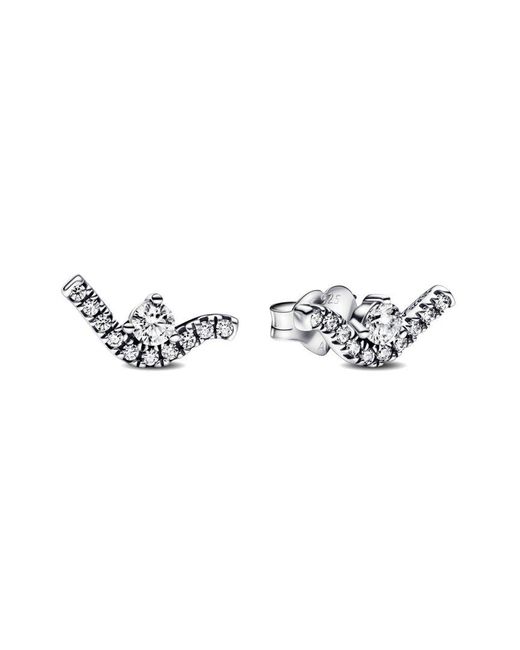 PANDORA Timeless Silver Cz Sparkling Wave Studs in White Lyst