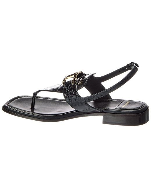 Ferragamo Black Lula Croc-Embossed Leather Sandal
