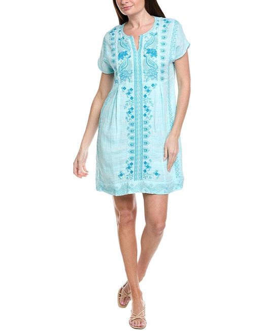 Johnny Was Blue Relaxed Seamed Dolman Dress