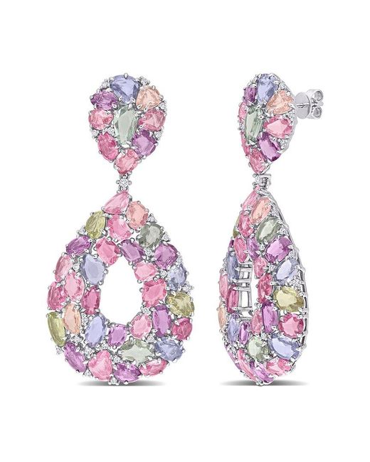 Rina Limor Pink 14k 76.84 Ct. Tw. Diamond & Multicolor Sapphire Earrings