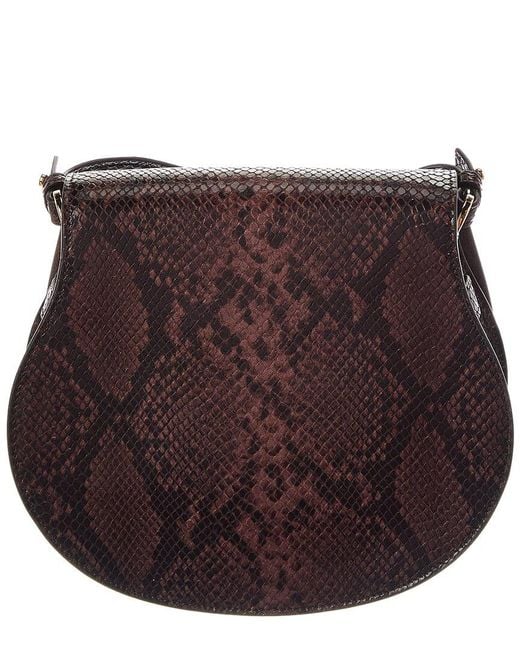 Chloé Brown Marcie Snake-Embossed Leather Saddle Bag