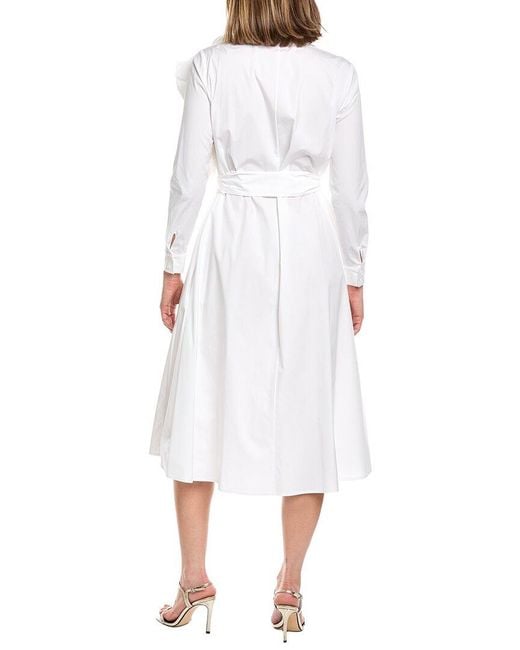 Carolina Herrera White Flower Sleeve Midi Shirtdress