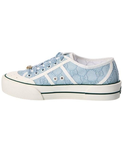 Gucci Blue Gg Logo Lace & Suede Sneaker