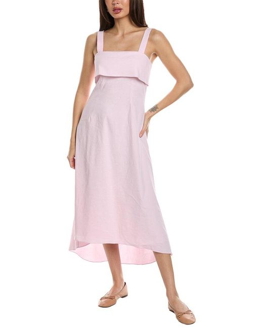 Theory Pink High-low Linen-blend Midi Dress