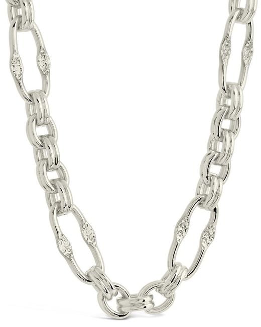 Sterling Forever White Tegan Textured Long Link Necklace