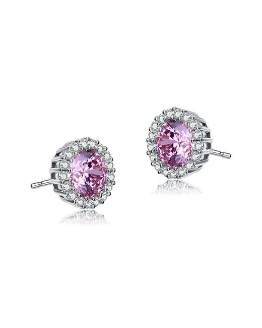 Genevive Jewelry Pink Silver Cz Studs