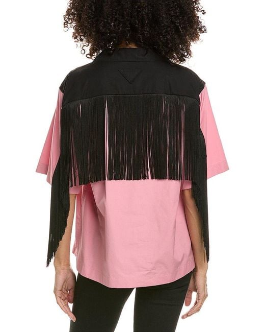 Prada Red Fringed Poplin Shirt