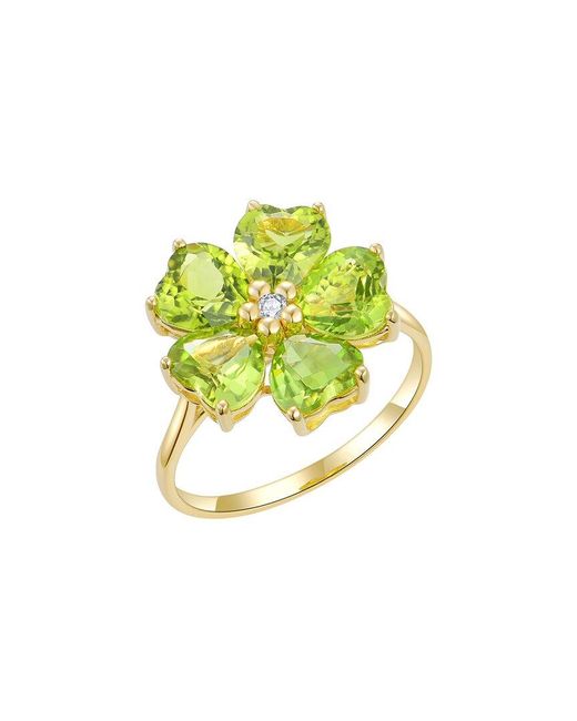 Nina Zhou Jewelry Green 14K.03 Ct. Tw. Diamond & Peridot Cocktail Ring
