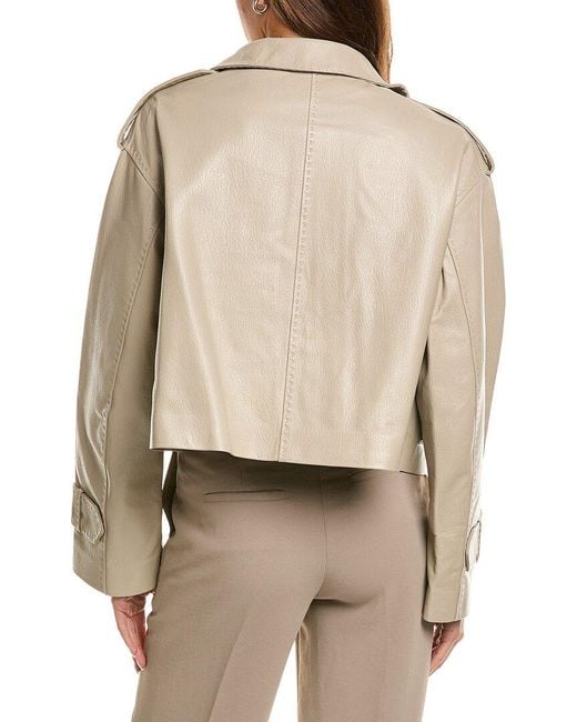 Fleurette Natural Zip Front Cropped Leather Jacket