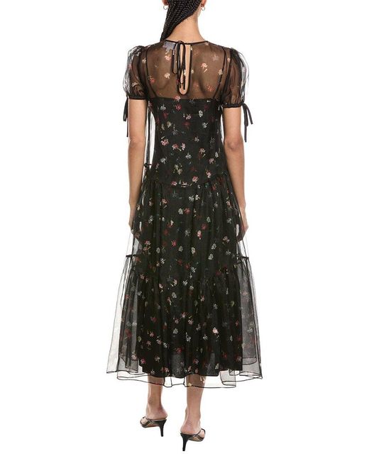 Cinq À Sept Green Tumbling Carnation Kaida Silk Midi Dress