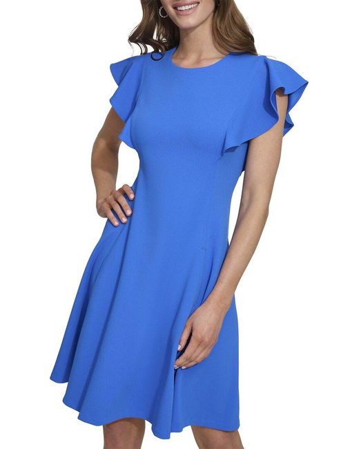 DKNY Blue Ruffle Sleeve Dress