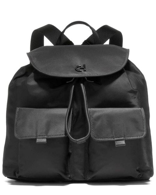 Cole Haan Black Nylon Flap Backpack