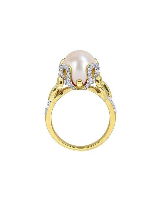 Rina Limor Metallic Plated 0.54 Ct. Tw. Gemstone & 10-10.5Mm Pearl Ring