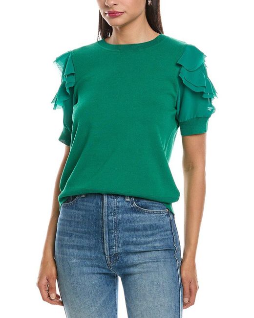 Nanette Lepore Green Ruffle Sleeve Top