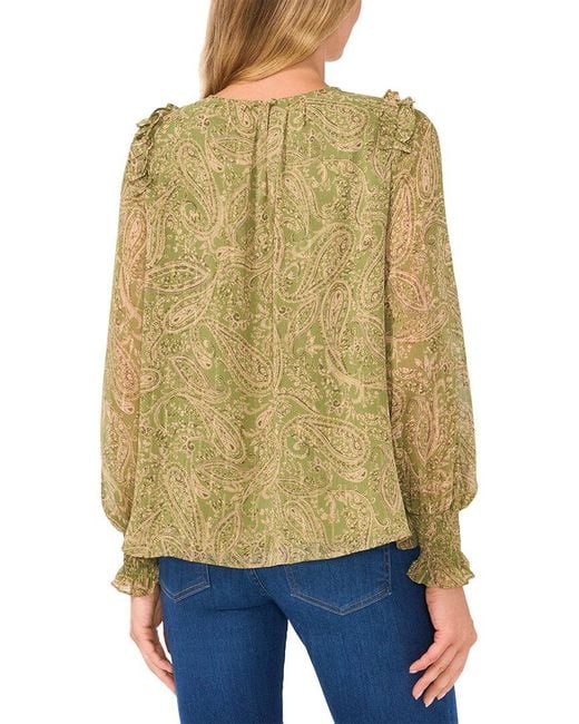 Cece Blue Gathered Neck Blouse