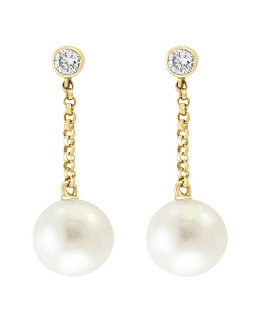 Effy Fine Jewelry White 14K 0.13 Ct. Tw. Diamond & 7.5Mm Pearl Earrings