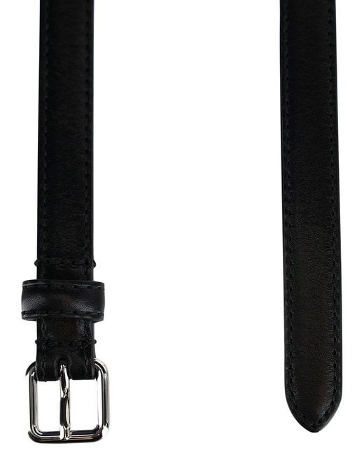 McQueen Black Long Thin Leather Belt